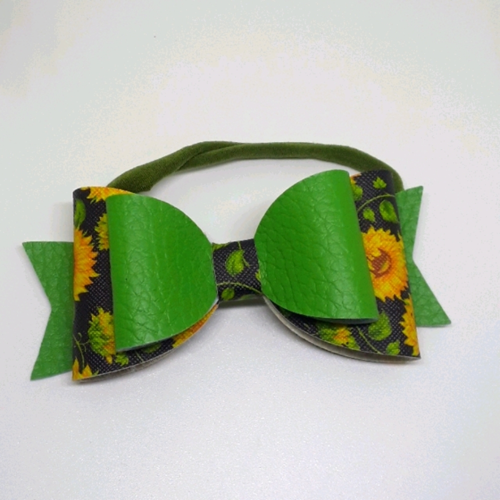 green and sunflower bow headband